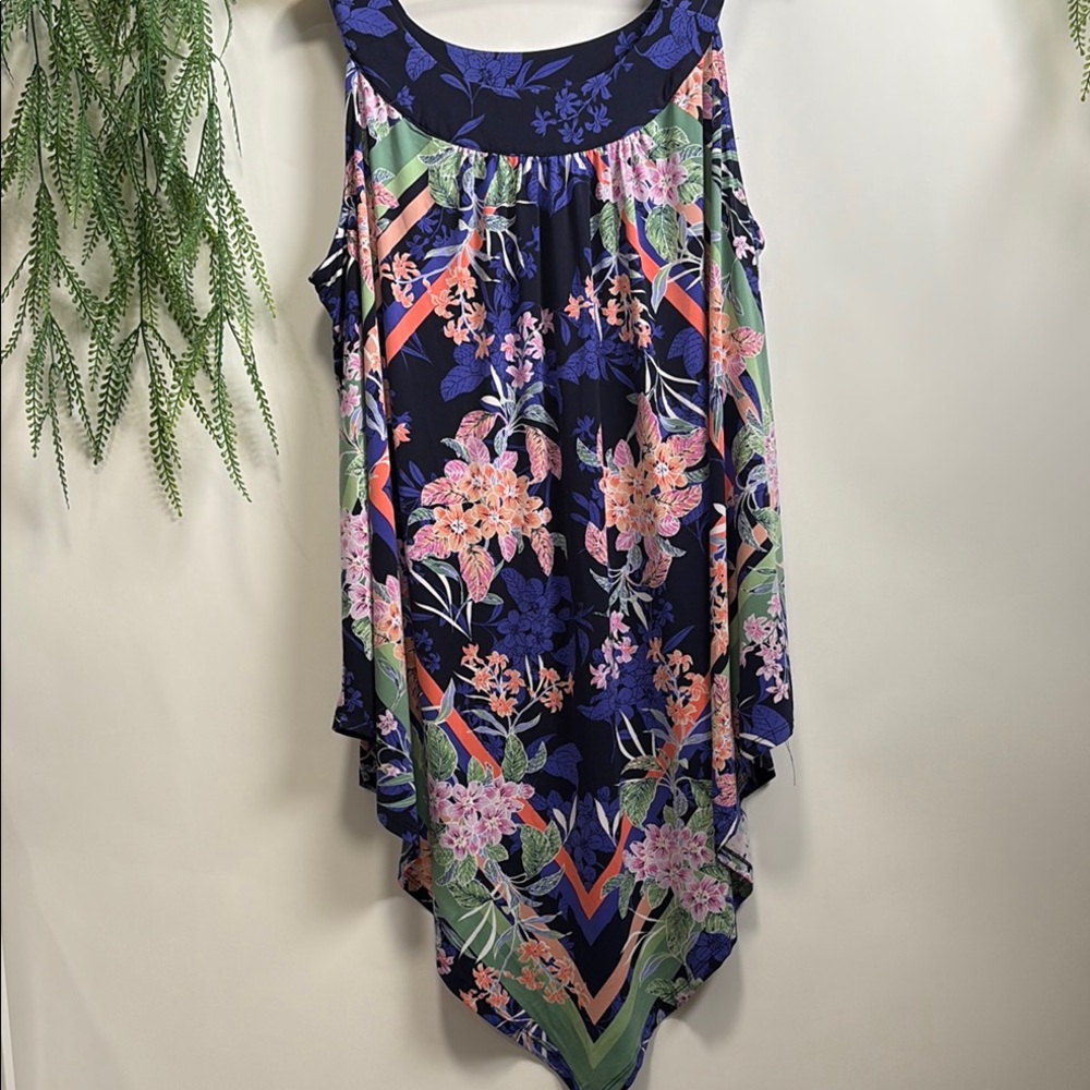 Avenue Blue and Pink Asymmetrical Resort Tunic